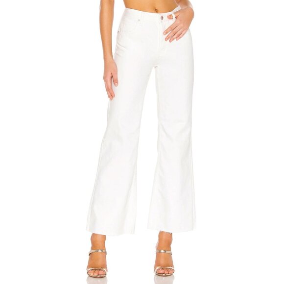 Free People High Rise Straight Flare Jeans Size 24 White 100% Cotton Frayed New - Picture 1 of 10